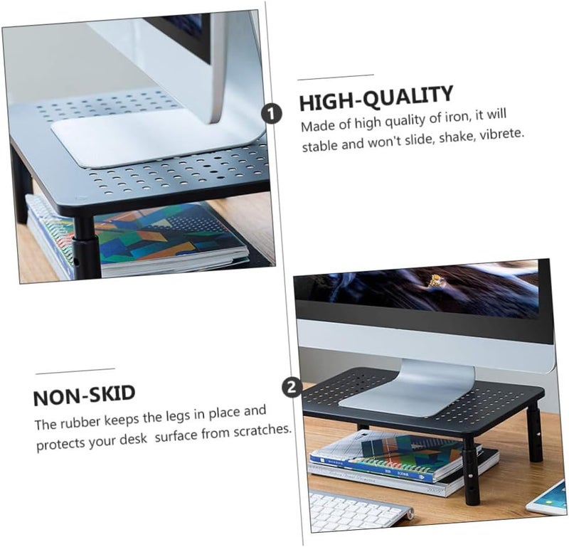 GALPADA Adjustable PC Monitor Stand Riser with Storage Shelf Height Adjustable Mesh Platform for Desk Non-slip Legs Cooling Ventilation Black Computer Display Riser with Under-desk - Image 3