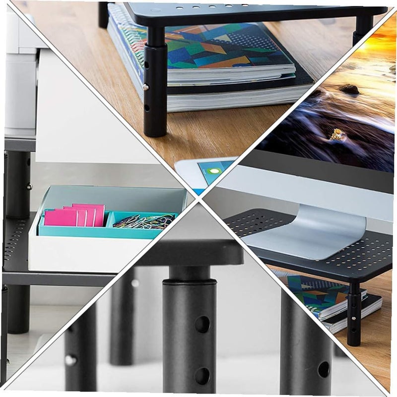 GALPADA Adjustable PC Monitor Stand Riser with Storage Shelf Height Adjustable Mesh Platform for Desk Non-slip Legs Cooling Ventilation Black Computer Display Riser with Under-desk - Image 4