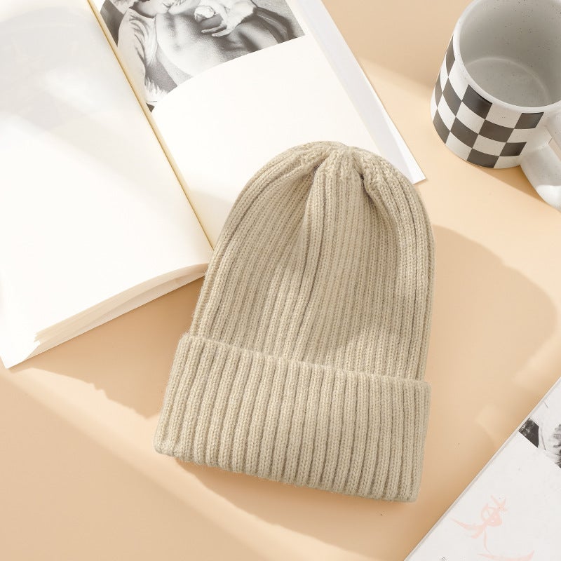 Candy Color Rabbit Hair Knitted Hat Womens Autumn and Winter Korean Style All-match Digital Patch Pullover Hat Warm Wool Hat Shallow khakis