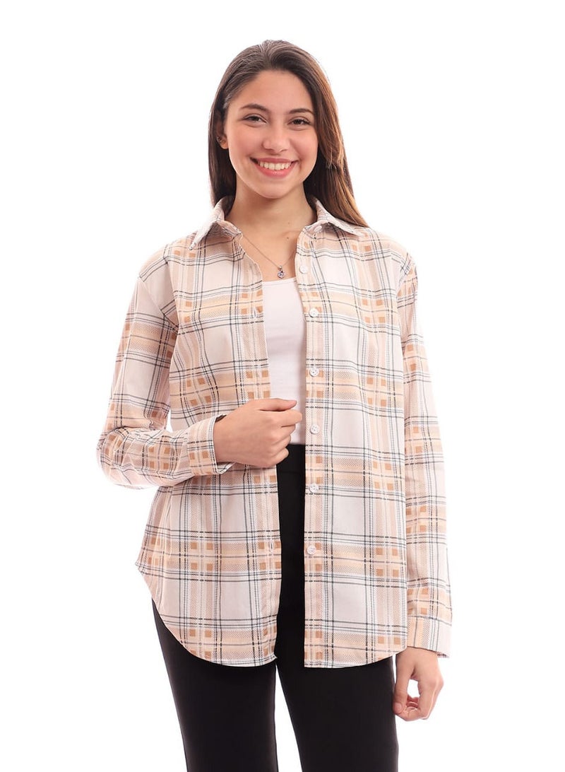 Puritopia Beige Checkered Casual Shirt 