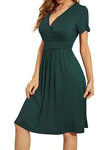 WEACZZY Casual Tshirt Dresses for Women V Neck Business Formal Teacher Dress Empire Waist Flowy A-Line Dresses,Dark Green,XL - Image 2