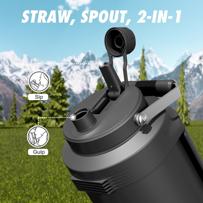 powcan 1 Gallon Insulated Water Bottle for Travel: 2-in-1 Straw Spout Lid, Dual Handle, Leakproof, Keep Cold 48H, 128oz Stainless Steel Water Jug for Gym, Biking, Road Trip, Work, Home, Picnic (Midnight) - Image 5