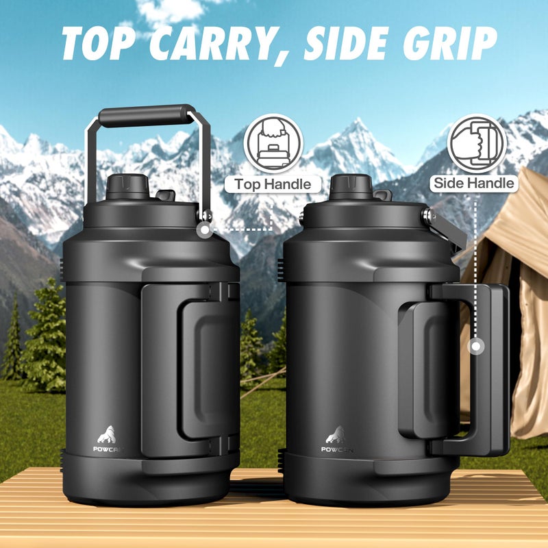 powcan 1 Gallon Insulated Water Bottle for Travel: 2-in-1 Straw Spout Lid, Dual Handle, Leakproof, Keep Cold 48H, 128oz Stainless Steel Water Jug for Gym, Biking, Road Trip, Work, Home, Picnic (Midnight) - Image 4