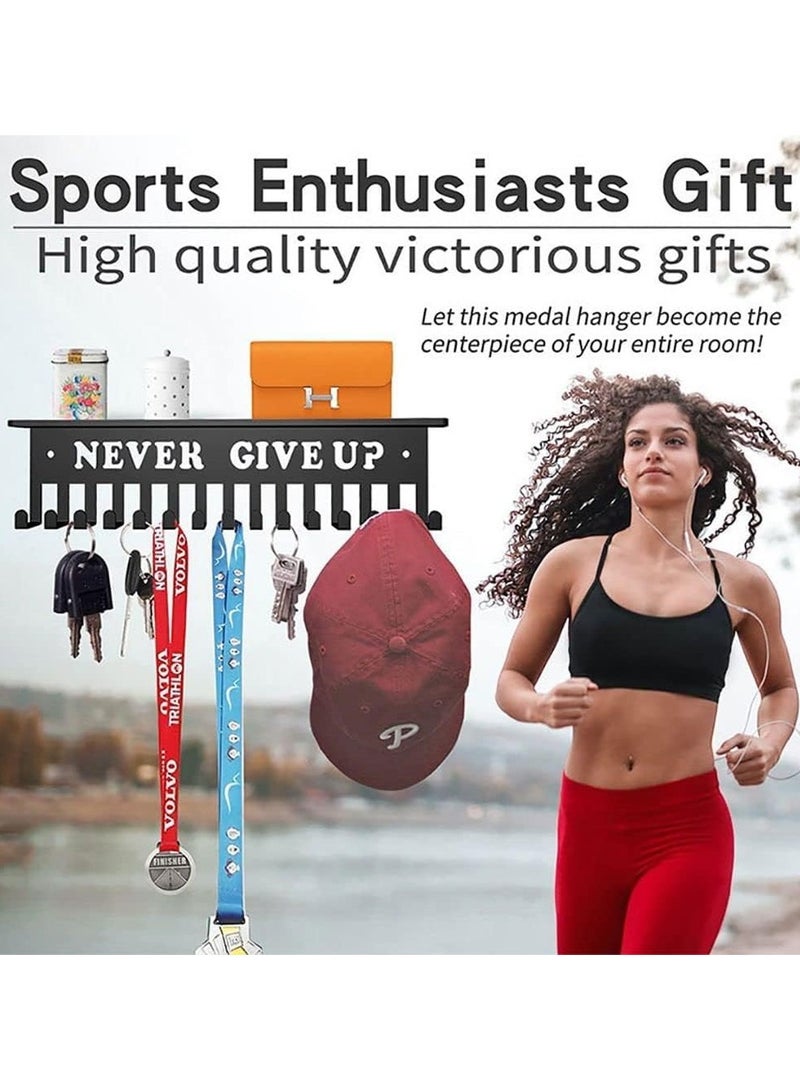 عام "حامل الأوسمة الرياضية | يتسع لأكثر من 15 ميدالية | حوامل معدنية للجوائز | حامل تذكاري بعبارة "لا تستسلم أبدًا" مقاس 16 بوصة لعرض الميداليات والكؤوس" - Image 3