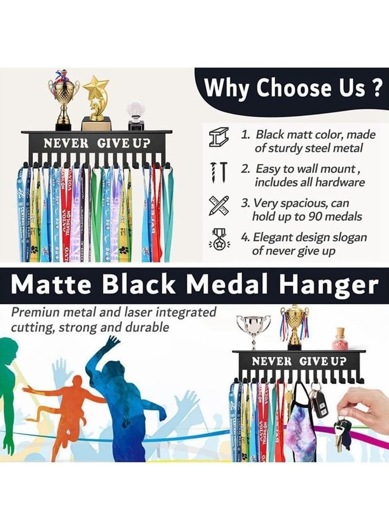 عام "حامل الأوسمة الرياضية | يتسع لأكثر من 15 ميدالية | حوامل معدنية للجوائز | حامل تذكاري بعبارة "لا تستسلم أبدًا" مقاس 16 بوصة لعرض الميداليات والكؤوس" - Image 4