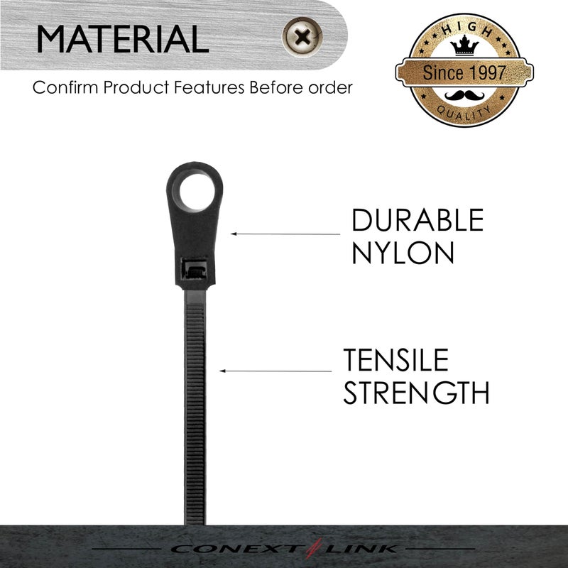 Conext Link 100 Nylon Cable Wire Zip Ties Mounting Hole Nail Screw 40 Lbs 6"" Inch Black (19180) - Image 2