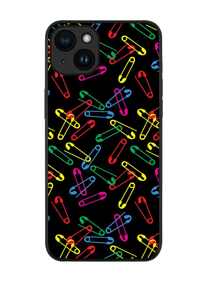 Stylizedd Cover for iPhone 15 Plus Case Rugged Black Slim fit Soft Flexible Anti Drop TPU Gel Thin Protective Phone Cases - Safety Pins - Image 1