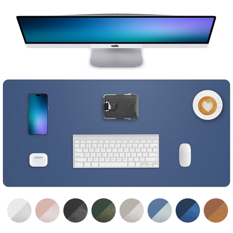 AFIING Leather Desk Pad Protector, Large Mouse Mat, Non-Slip Waterproof PU Leather Blotter, Office and Home Cover (Grey Blue, 36" x 17") - Image 1