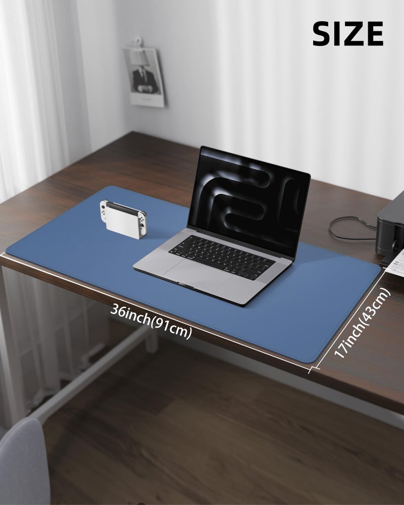 AFIING Leather Desk Pad Protector, Large Mouse Mat, Non-Slip Waterproof PU Leather Blotter, Office and Home Cover (Grey Blue, 36" x 17") - Image 5