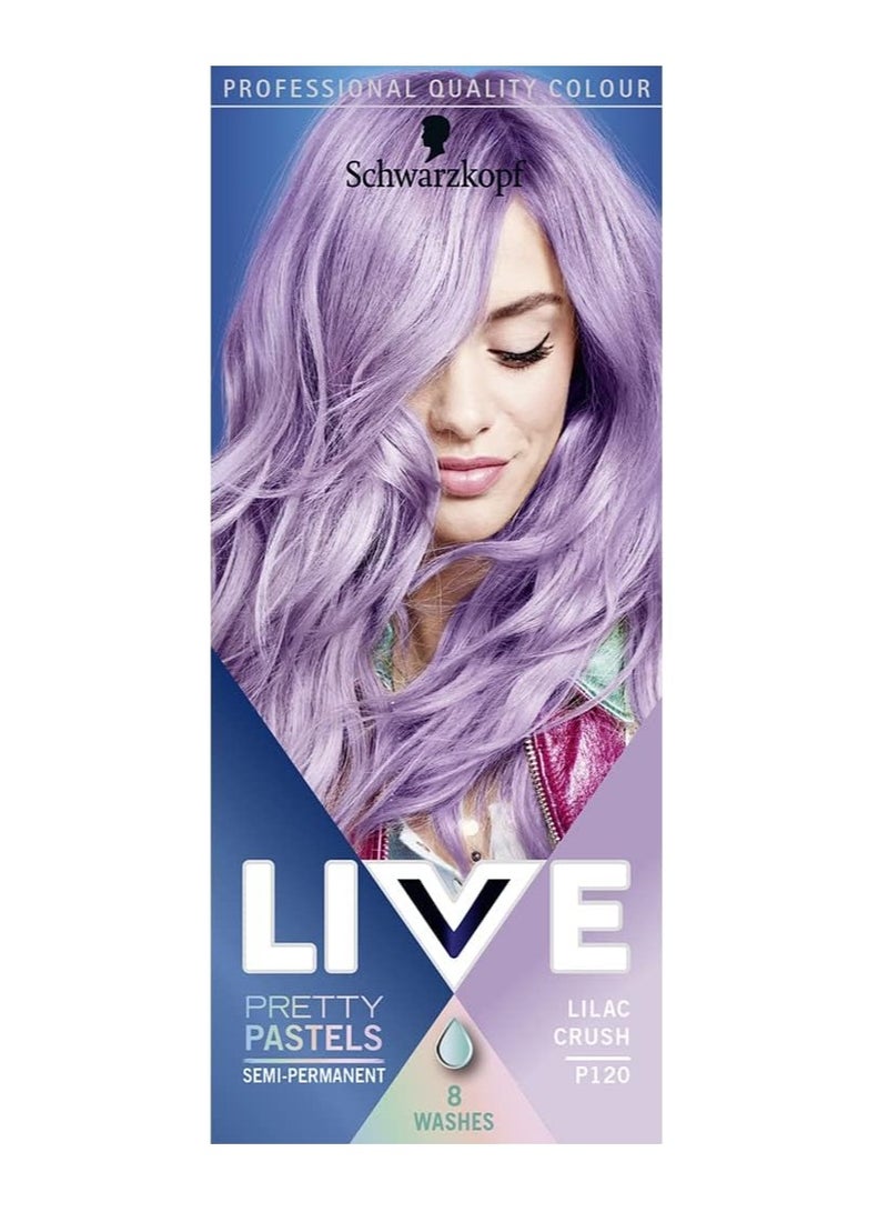 Schwarzkopf LIVE Pretty Pastels Lilac Crush Semi Permanent Hair Dye P120 Temporary Hair Dye Lasts for up to 8 Washes Pretty Pastel Hair Colour for Full head Ombré or Highlights - Image 1