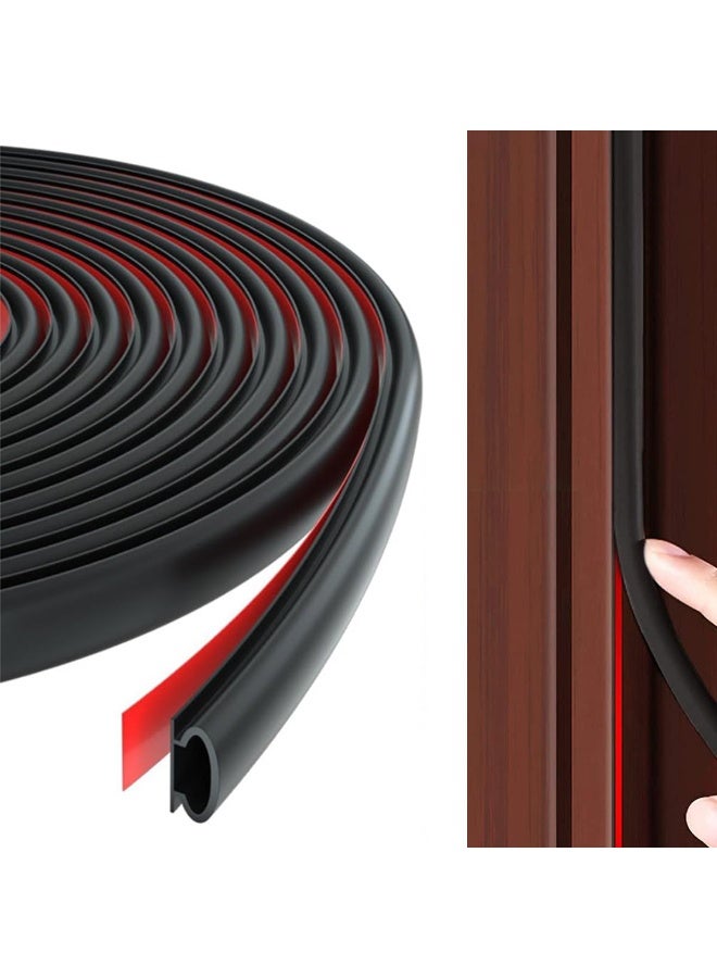 HASTHIP® Weather Stripping, Black D-Shaped Rubber Seal Strip, Self-Adhesive Door Soundproof Weatherstripping
