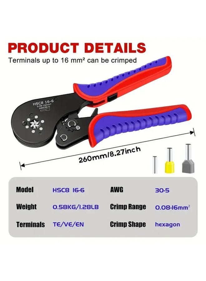 HSC8 16 6 Pro Crimper Ratchet Tubular Terminal Crimping Pliers Carbon Steel Ergonomic Handles - Image 4