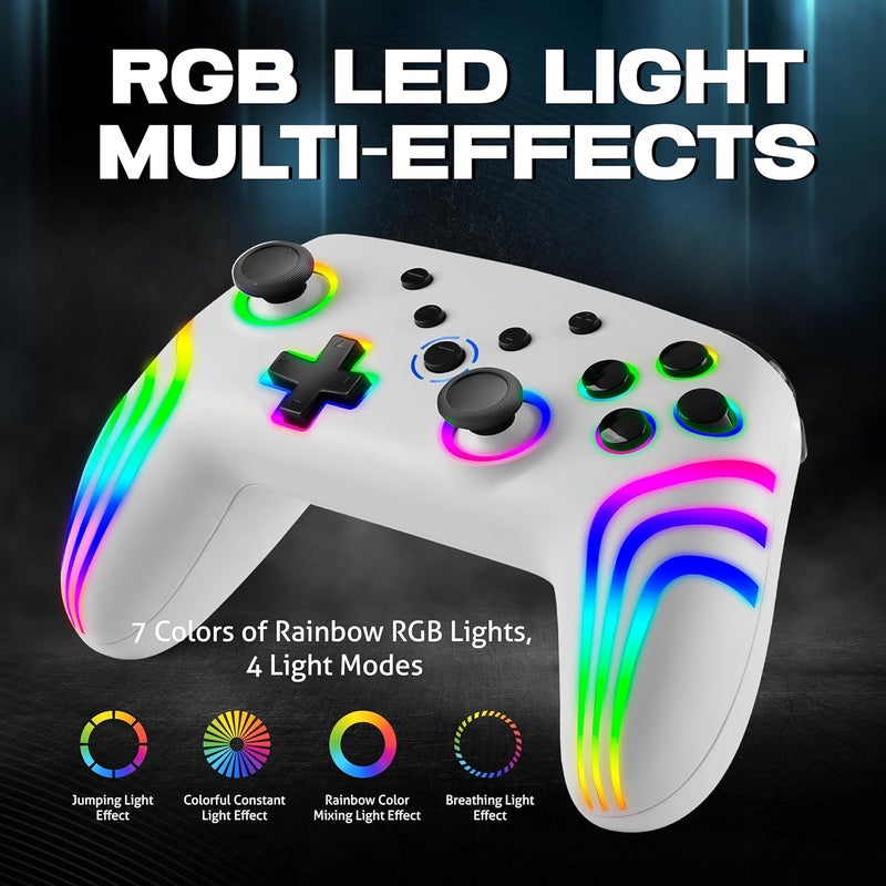 NITHO NEXUS Wireless Controller for PC, Windows, Switch & Switch 2, iOS, Android, Gaming Gamepad with RGB Light | Hall Effect Triggers | 6-Axis Gyro | Vibration & Turbo | Programmable Buttons, White - Image 4