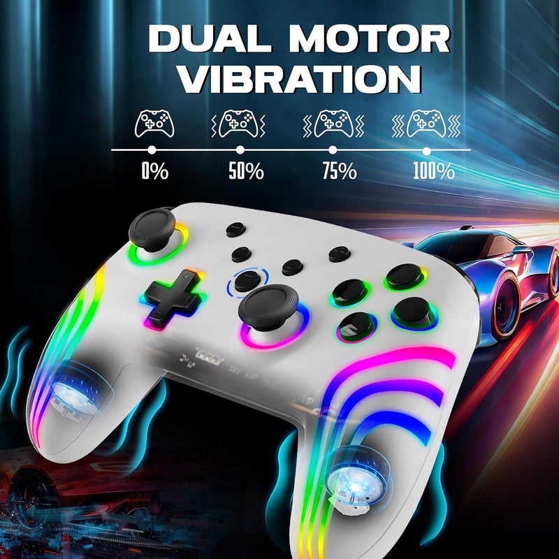 NITHO NEXUS Wireless Controller for PC, Windows, Switch & Switch 2, iOS, Android, Gaming Gamepad with RGB Light | Hall Effect Triggers | 6-Axis Gyro | Vibration & Turbo | Programmable Buttons, White - Image 5