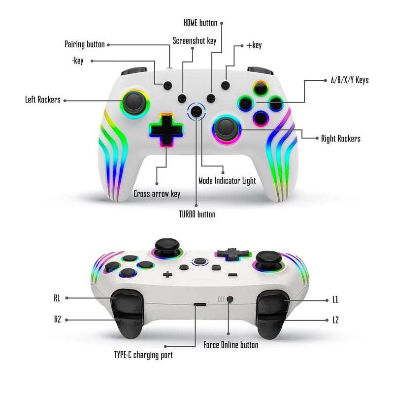 NITHO NEXUS Wireless Controller for PC, Windows, Switch & Switch 2, iOS, Android, Gaming Gamepad with RGB Light | Hall Effect Triggers | 6-Axis Gyro | Vibration & Turbo | Programmable Buttons, White - Image 2