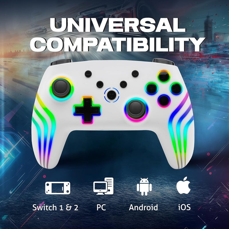 NITHO NEXUS Wireless Controller for PC, Windows, Switch & Switch 2, iOS, Android, Gaming Gamepad with RGB Light | Hall Effect Triggers | 6-Axis Gyro | Vibration & Turbo | Programmable Buttons, White - Image 3