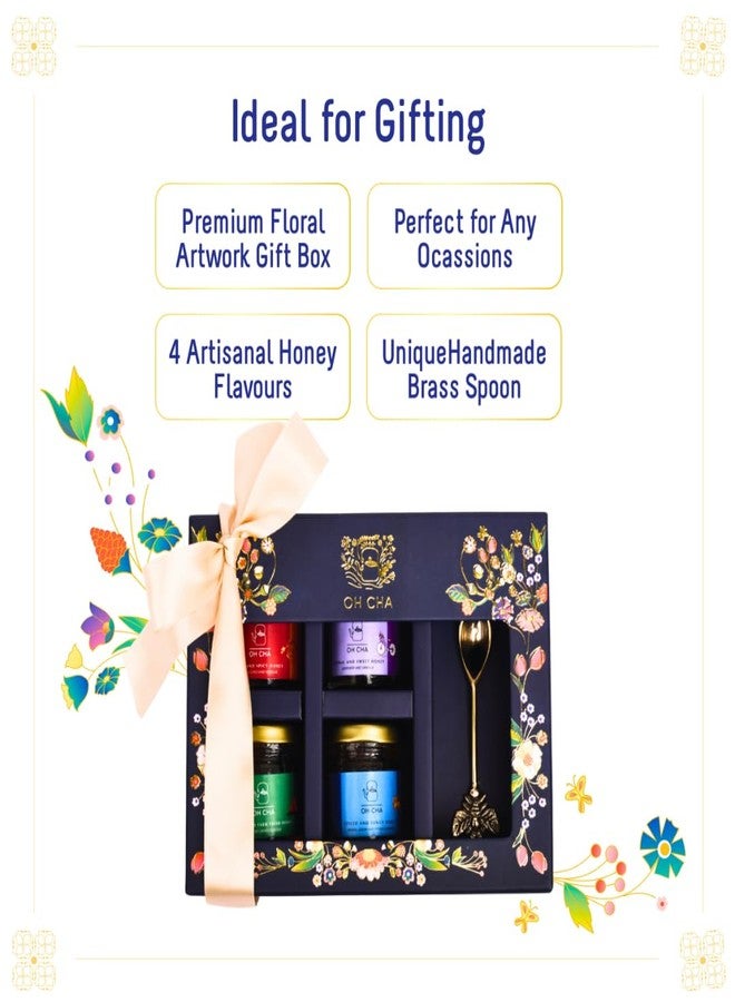 OH CHA - Premium Honey Gift Box | 4 Flavoured Raw Honey Jars + Brass Spoon | Gourmet Gift Set for Gifting, Festivals & Corporate Hampers | 100% Natural & Unprocessed - Image 4