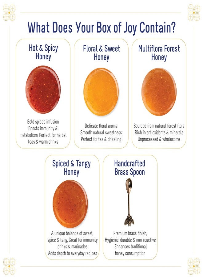 OH CHA - Premium Honey Gift Box | 4 Flavoured Raw Honey Jars + Brass Spoon | Gourmet Gift Set for Gifting, Festivals & Corporate Hampers | 100% Natural & Unprocessed - Image 2