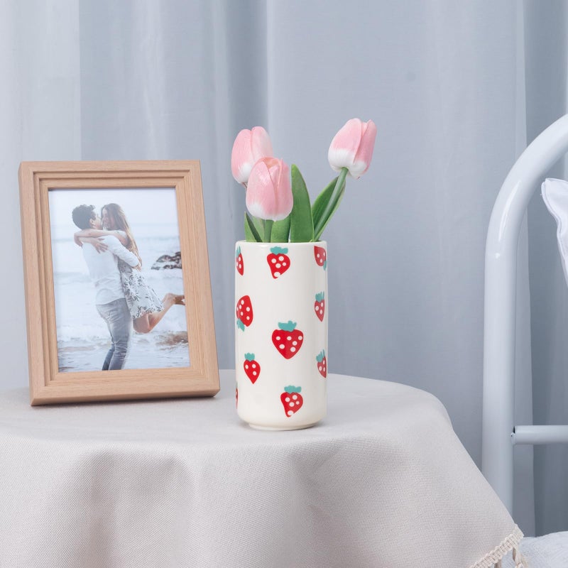 Tnstbiee Cute Ceramic Strawberry Vase - Unique Centerpieces for Tables - Funky Flower and Fruit Decorative - Colorful Girly Home Decor - Aesthetic Modern Design for Summer Decoration - Image 5
