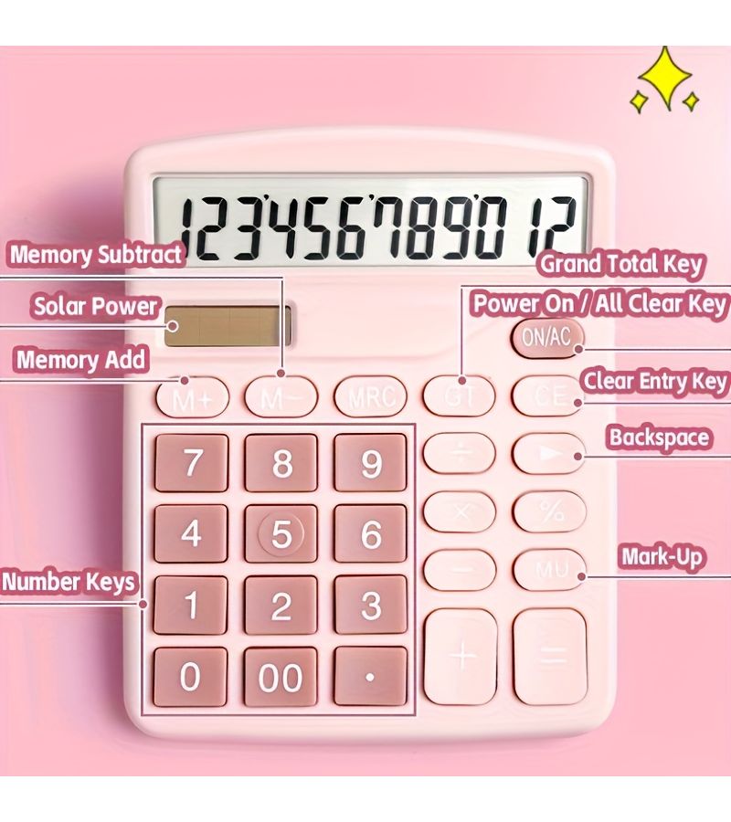 12 Digit Desktop Calculator For Accounting School Exams Business Office Use Large Display Non Slip Keys Solar Battery Dual Power Slim Portable Students Teachers Jet Black - Image 3