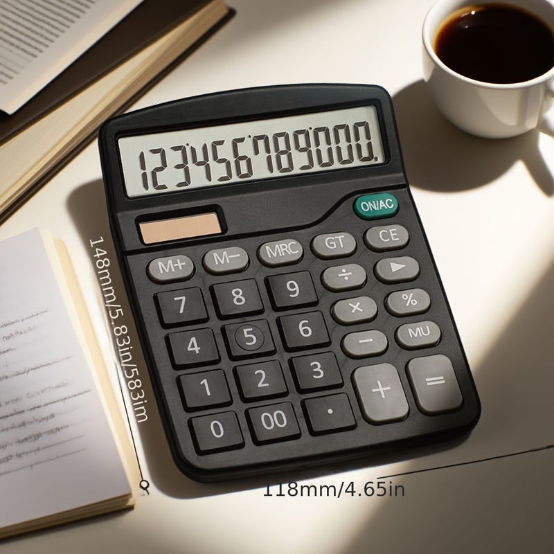 12 Digit Desktop Calculator For Accounting School Exams Business Office Use Large Display Non Slip Keys Solar Battery Dual Power Slim Portable Students Teachers Jet Black - Image 1