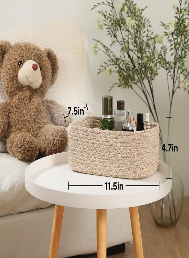 MiniArk Small Storage Baskets for Organizing | Closet Organizer Bins | Shelf Toy Basket | Woven Rope Baskets | Cube Decorative Box | Shallow Basket | L11.5xW7.5xH4.7| Brown - Image 2