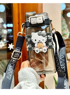 Sanrio 520ml Kids Large-capacity Double Straw Cup Plastic HK KT Kitty Cartoon Coffee Water Bottle  - Image 2