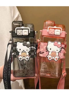 Sanrio 520ml Kids Large-capacity Double Straw Cup Plastic HK KT Kitty Cartoon Coffee Water Bottle  - Image 5