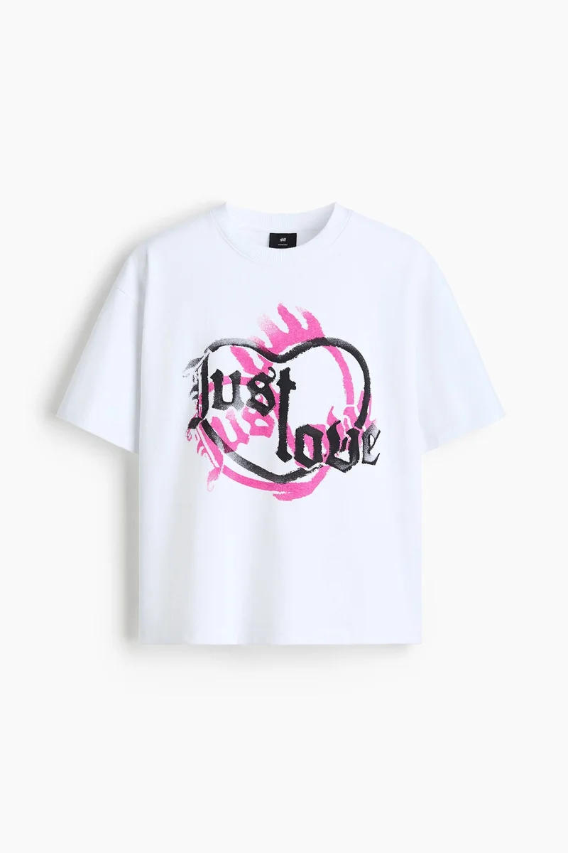 H&M  Oversized Fit Heat Reactive Printed T-shirt for Men | Best Price UAE