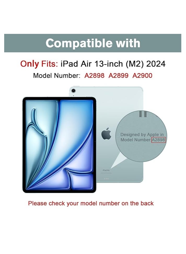Compatible with iPad Air 13 Inch (M2) 2024 Case, Trifold Stand Smart Cover Auto Wake with Pencil Holder Soft TPU Back for iPad Air 13 Inch Black