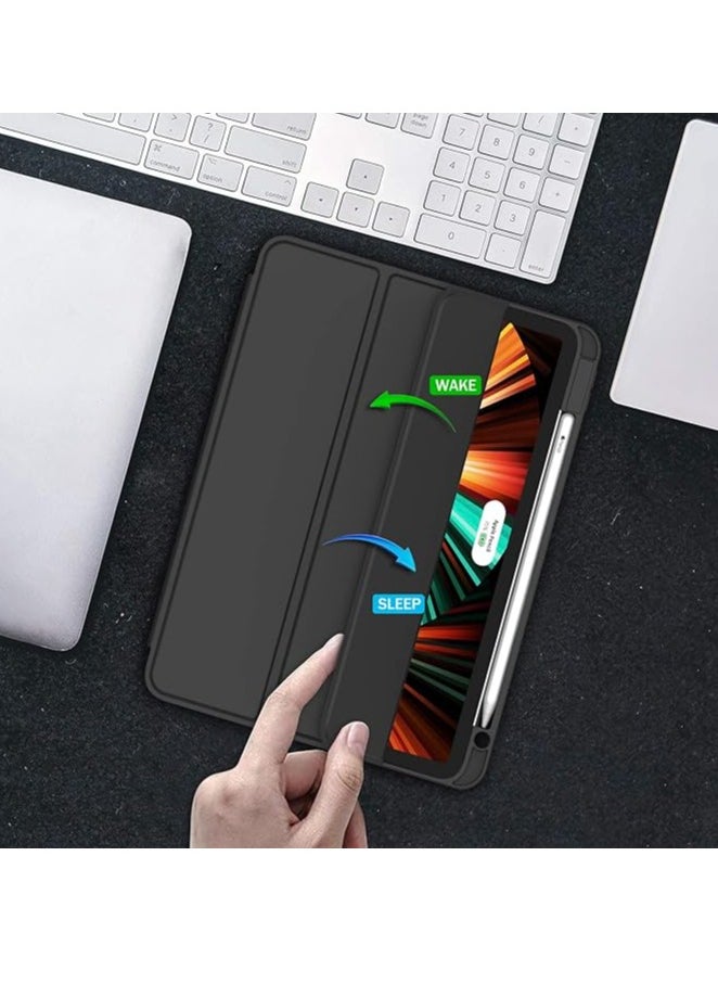 Compatible with iPad Air 13 Inch (M2) 2024 Case, Trifold Stand Smart Cover Auto Wake with Pencil Holder Soft TPU Back for iPad Air 13 Inch Black