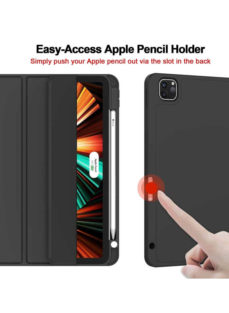 Compatible with iPad Air 13 Inch (M2) 2024 Case, Trifold Stand Smart Cover Auto Wake with Pencil Holder Soft TPU Back for iPad Air 13 Inch Black