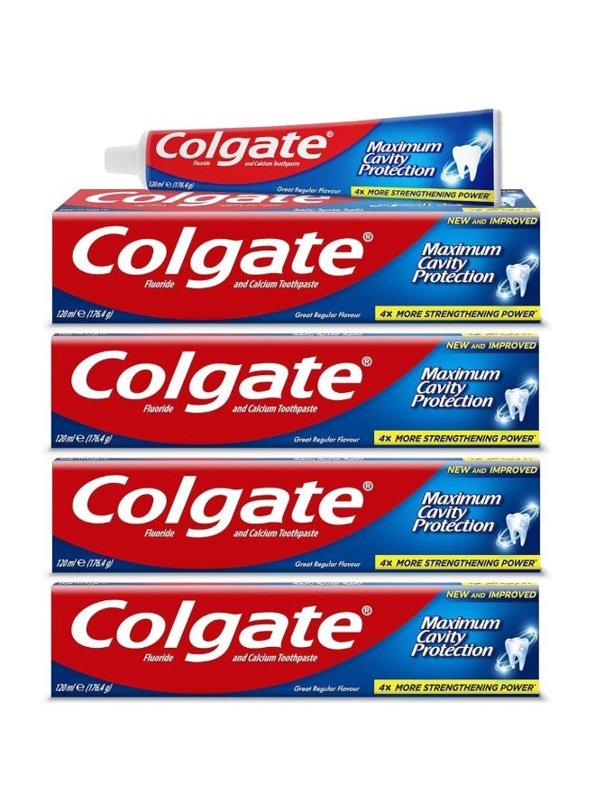 Colgate Maximum Cavity Protection Toothpaste Great Regular Flavour 120 ml (4Pack) - Image 1