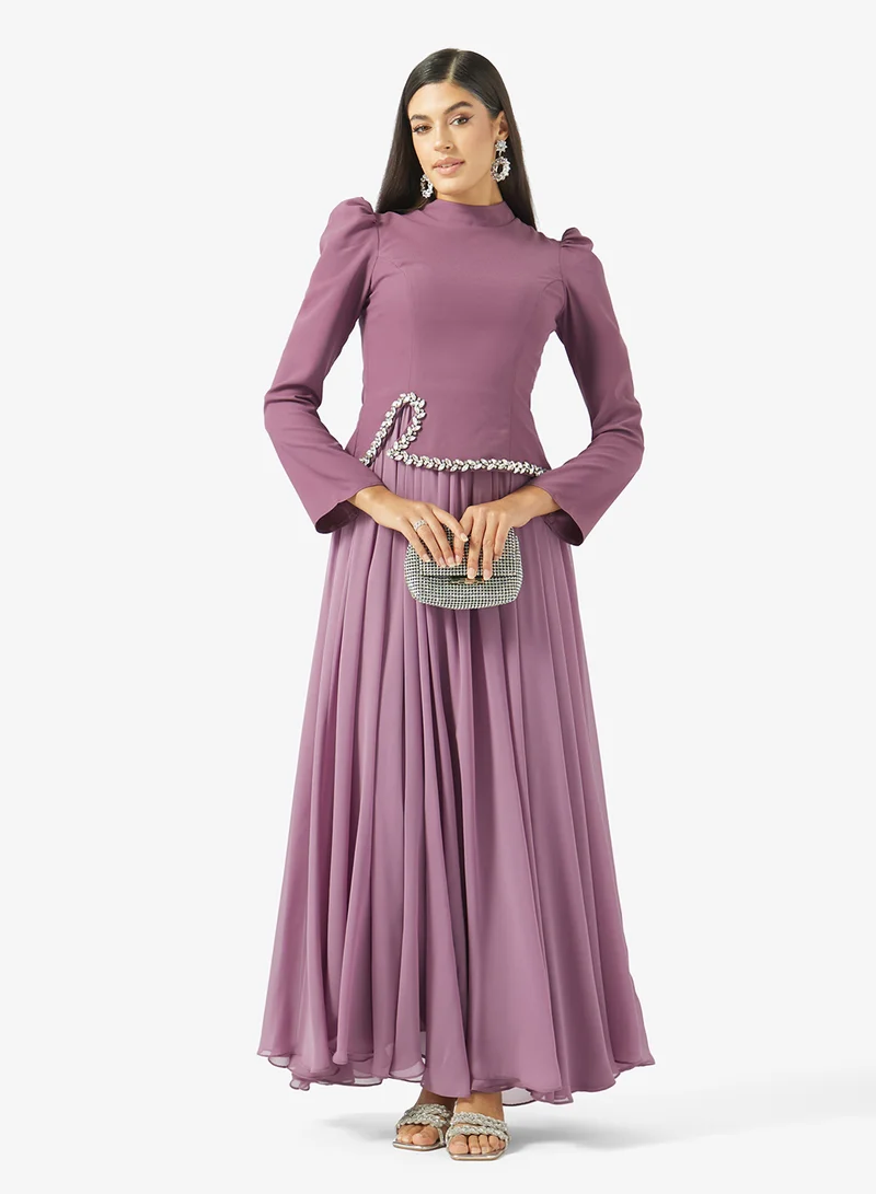 Akadia Fashion  HIGH NECK CRYSTAL WAISTLINE CREPE DRESS for Women | Best Price UAE