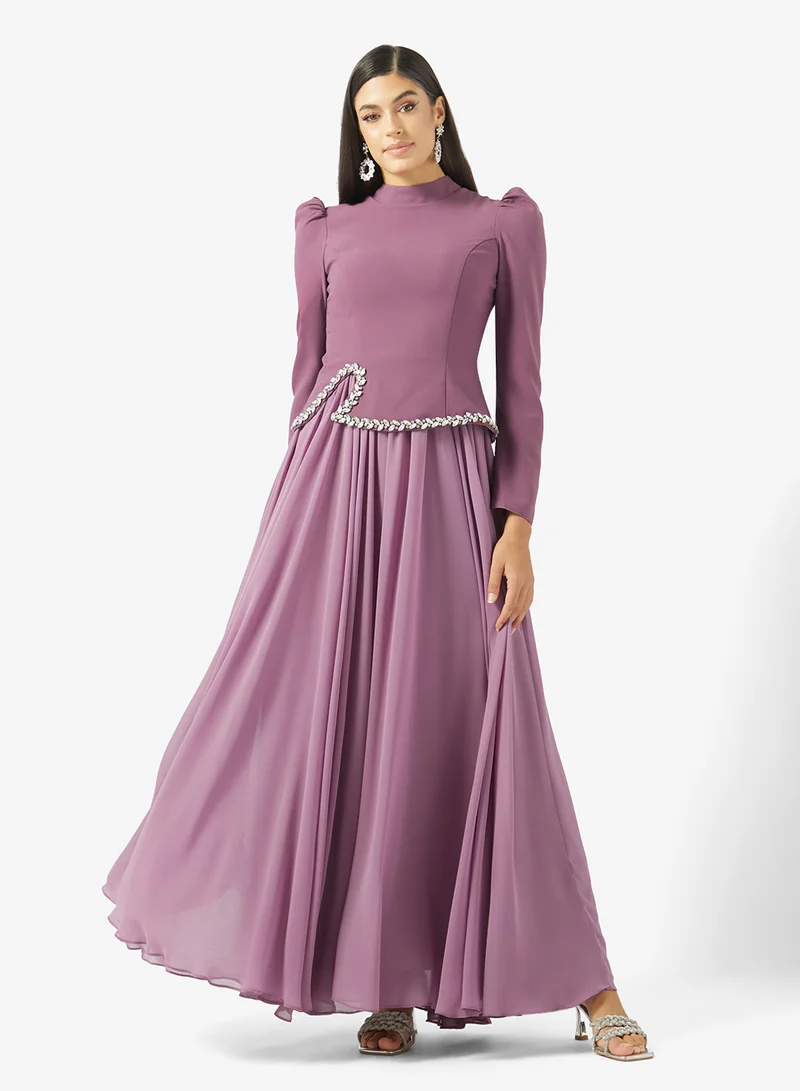 اكاديا فاشن HIGH NECK CRYSTAL WAISTLINE CREPE DRESS