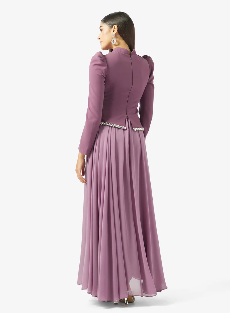اكاديا فاشن HIGH NECK CRYSTAL WAISTLINE CREPE DRESS