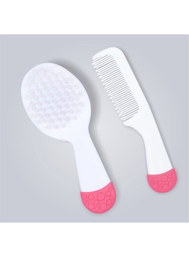 1st Step Matte Collection Easy Grip Soft & Gentle Comb And Brush Grooming Set Pink - Image 3