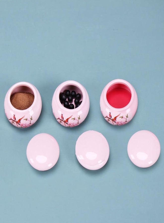Luzen 2Pcs Empty Mini Cute Ceramic Bottle Canisters Flower Pattern Portable Travel Loose Tea Pot Jar Contanier with Lid for Storage Spices Powder Cream Lotion Loose Tea, Pink - Image 3
