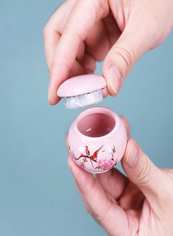 Luzen 2Pcs Empty Mini Cute Ceramic Bottle Canisters Flower Pattern Portable Travel Loose Tea Pot Jar Contanier with Lid for Storage Spices Powder Cream Lotion Loose Tea, Pink - Image 2