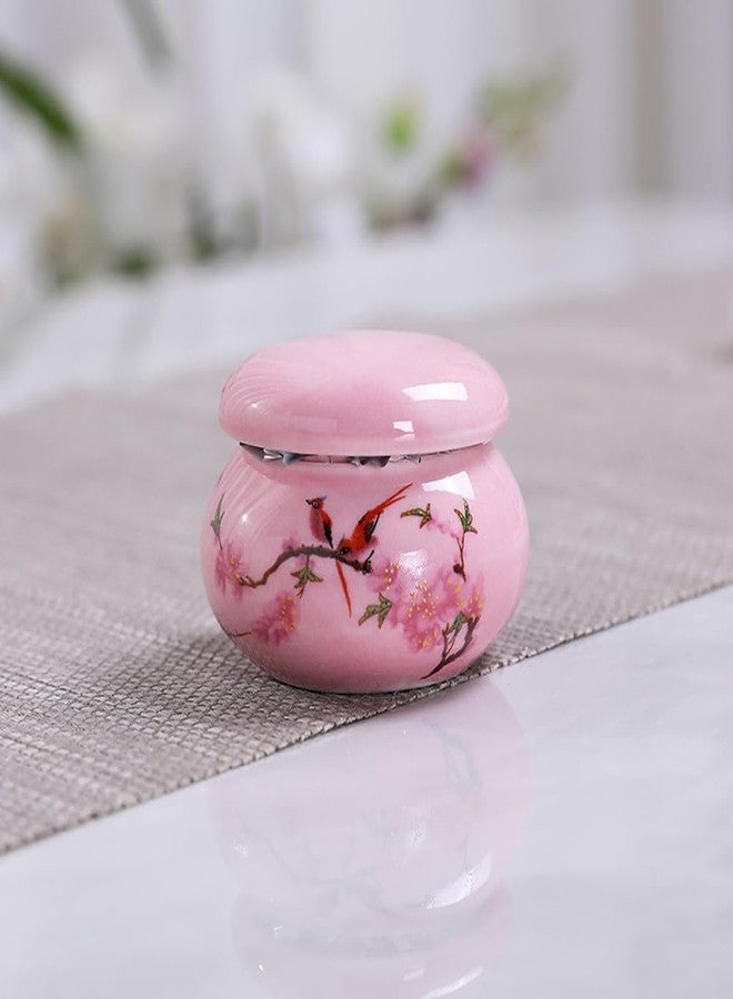Luzen 2Pcs Empty Mini Cute Ceramic Bottle Canisters Flower Pattern Portable Travel Loose Tea Pot Jar Contanier with Lid for Storage Spices Powder Cream Lotion Loose Tea, Pink - Image 5
