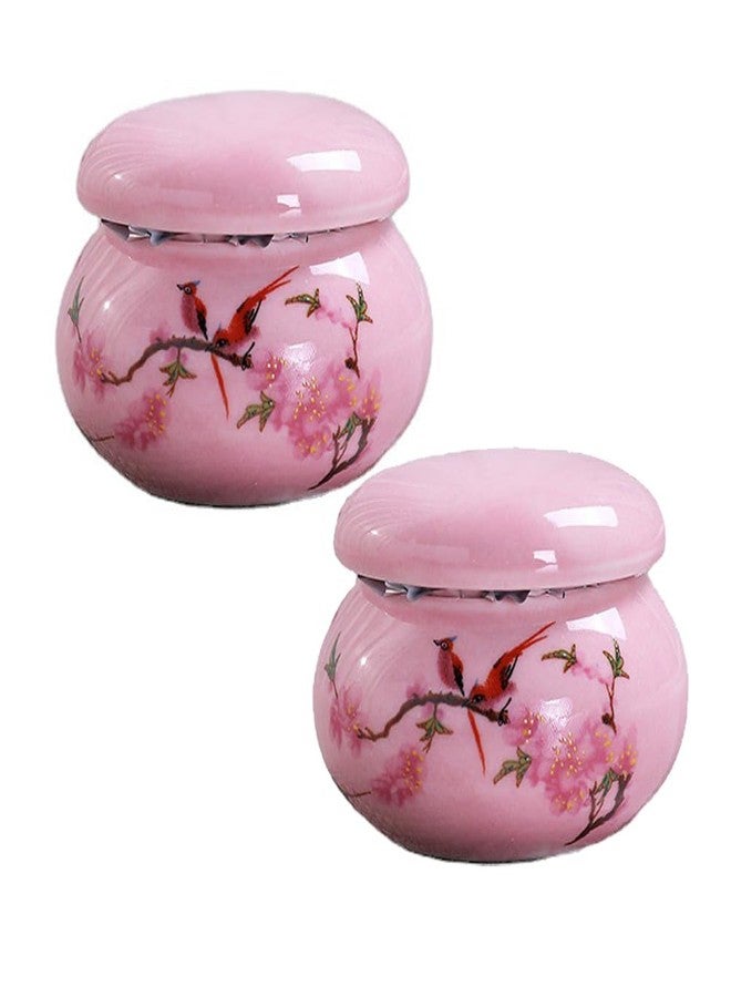 Luzen 2Pcs Empty Mini Cute Ceramic Bottle Canisters Flower Pattern Portable Travel Loose Tea Pot Jar Contanier with Lid for Storage Spices Powder Cream Lotion Loose Tea, Pink - Image 1