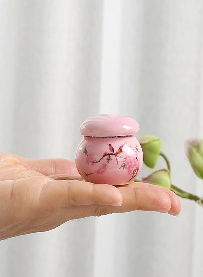 Luzen 2Pcs Empty Mini Cute Ceramic Bottle Canisters Flower Pattern Portable Travel Loose Tea Pot Jar Contanier with Lid for Storage Spices Powder Cream Lotion Loose Tea, Pink - Image 4
