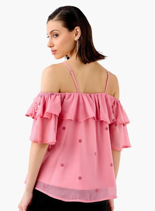 2Xtremz 2Xtremz Floral Accent Off Shoulder Top with Ruffles