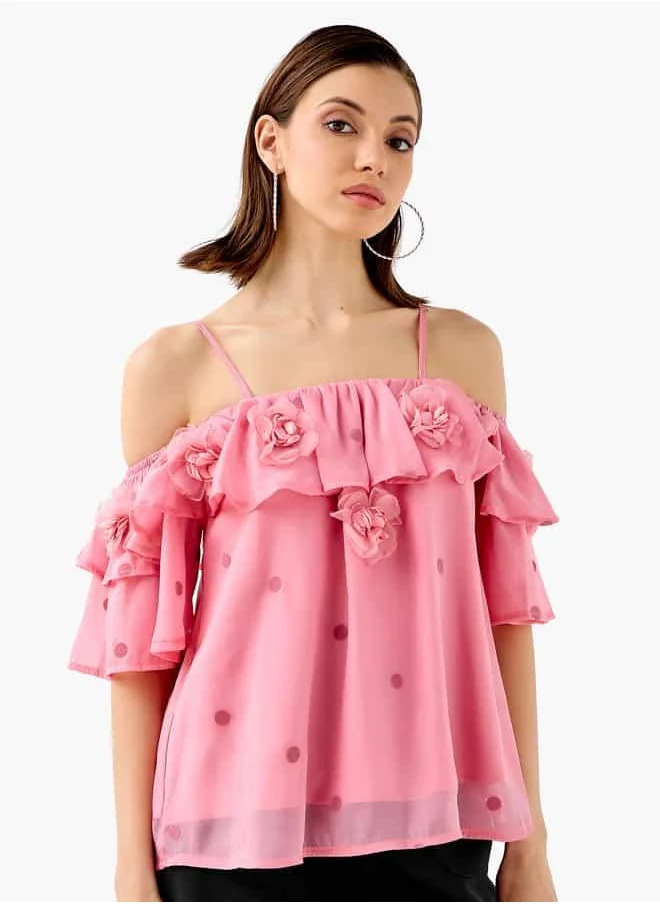 تواكستريمز 2Xtremz Floral Accent Off Shoulder Top with Ruffles