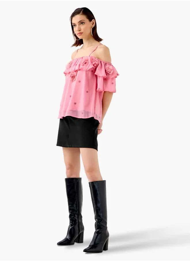 تواكستريمز 2Xtremz Floral Accent Off Shoulder Top with Ruffles