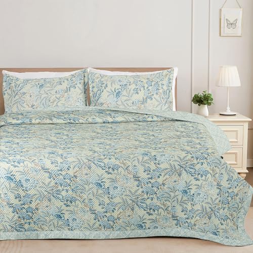 VAS COLLECTIONS Ultrasonic Bedcover Bedsheet Quilt Bedspread with 2 King Size Pillow Covers 90 x 100 inches Decorative Bed Cover King Size (Blue Grass) - Image 1