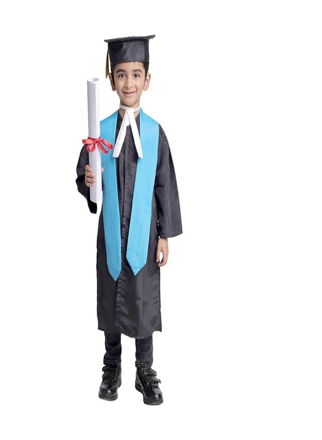 Desi Andaaz Kids Convocation Dress Graduation Gown and Cap Set | Breathable Polyester | Ideal for School, Nursery & Kindergarten Graduation(Black With Blue Sash)(5-6 Y) - Image 1