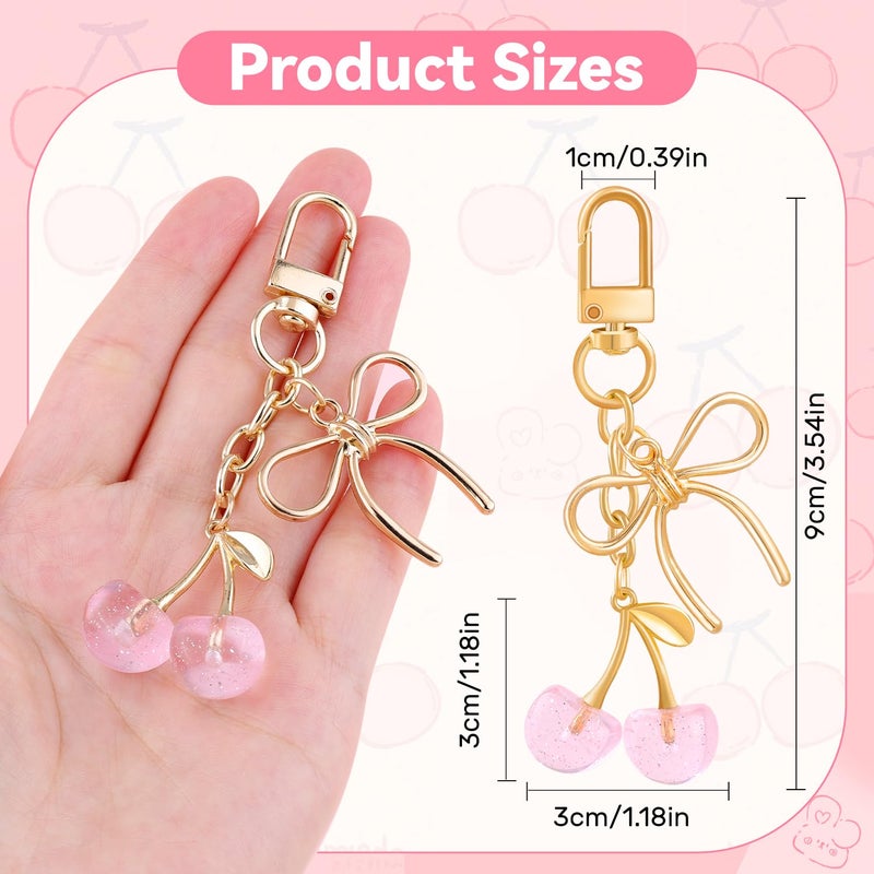 TINKRSTUFF 1 Pcs Cherry Bag Charms Glitter Cherry Purse Charms Small Pink Bow Cute Keychains for Handbag, Metal Resin Keychain Purse Accessories Gift for Women - Image 2