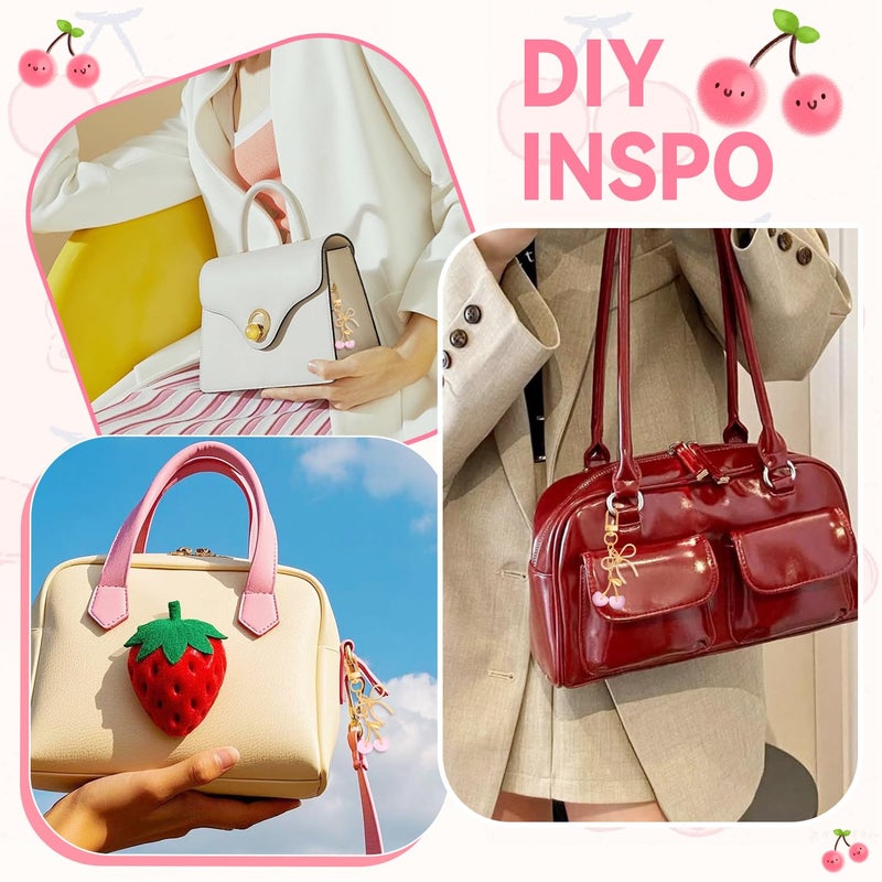 TINKRSTUFF 1 Pcs Cherry Bag Charms Glitter Cherry Purse Charms Small Pink Bow Cute Keychains for Handbag, Metal Resin Keychain Purse Accessories Gift for Women - Image 4