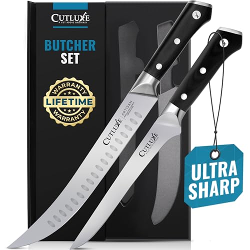 Cutluxe Butcher Carving Set – Cimeter Breaking & Boning Knives for Meat Cutting – Professional Knife, Razor Sharp German Steel, Full Tang, Ergonomic, Butcher Knives for BBQ – Artisan Series - Image 1